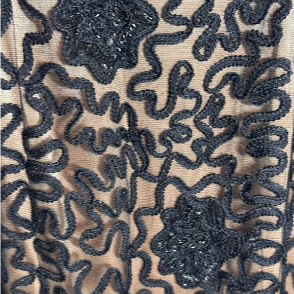 Sue Wong Nocturne Black Beaded Dress Size 12 Short Sleeve Floral Cocktail Party - Picture 7 of 10